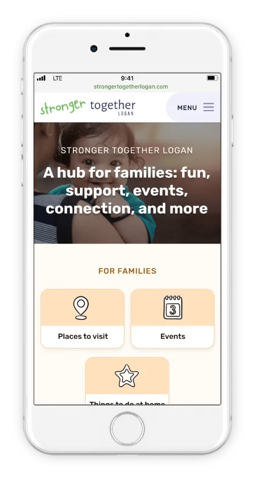 Homepage of the new Stronger Together Logan platform