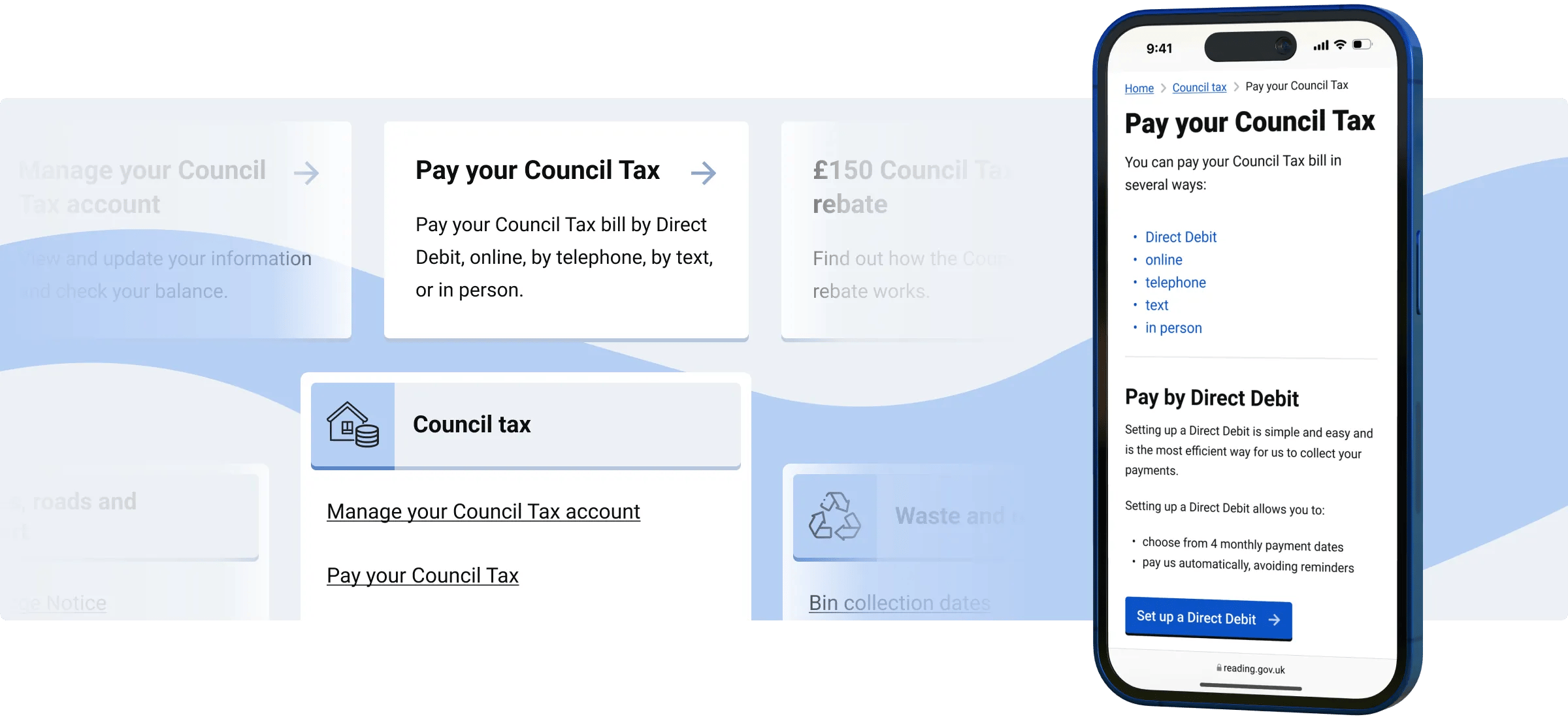 Mockup of the Council Tax landing page on mobile