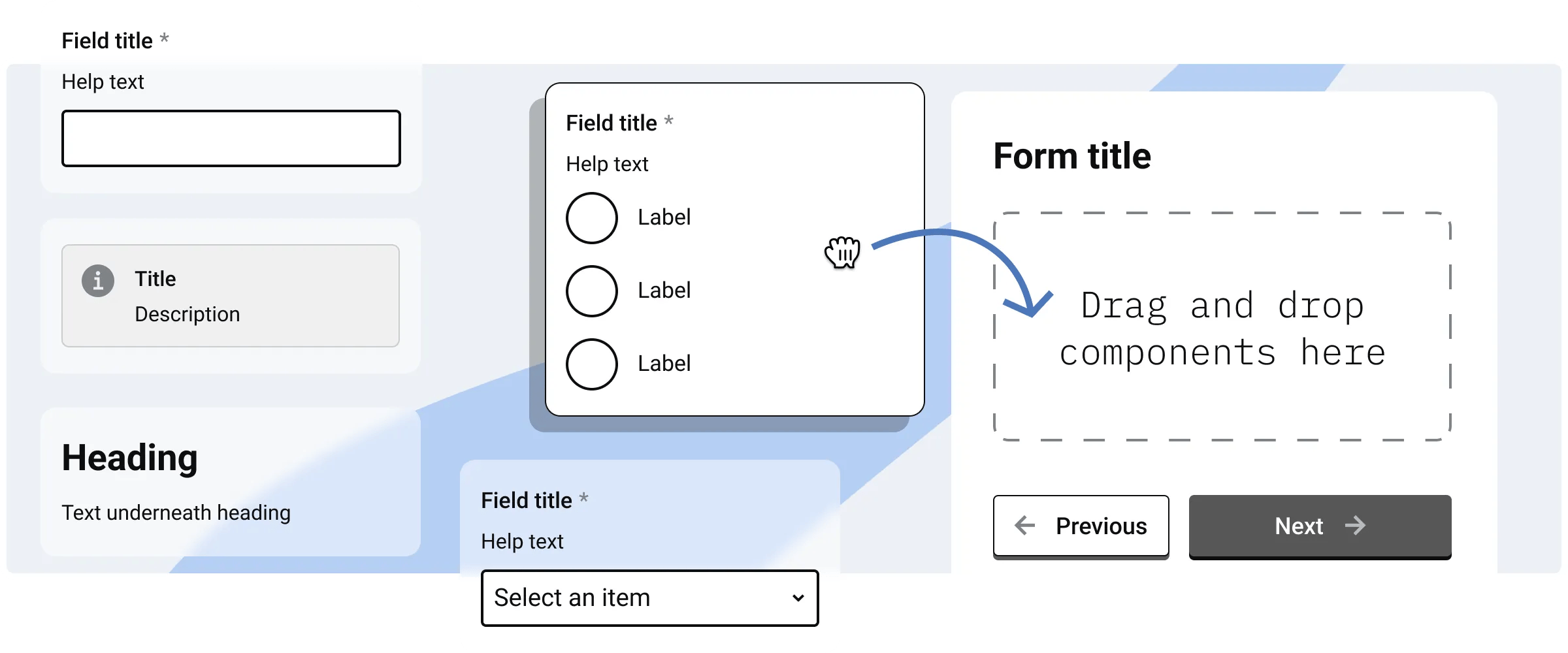 A graphic showing a user drag and drop a component into a form template