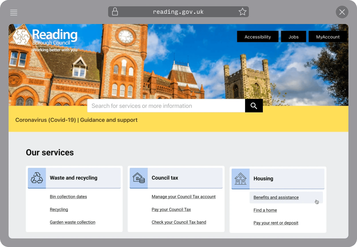 Screenshot of Reading's homepage