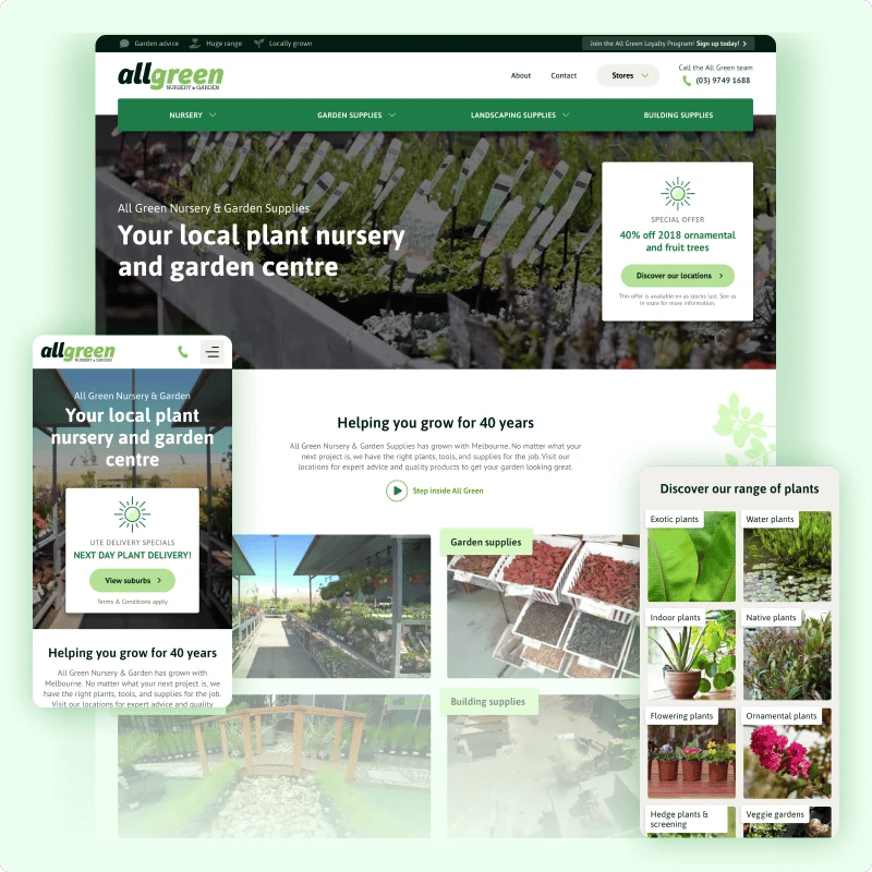 Screenshot of the All Green homepage. 