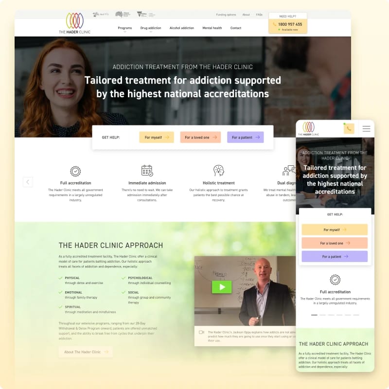 Screenshot of the homepage of The Hader Clinic.