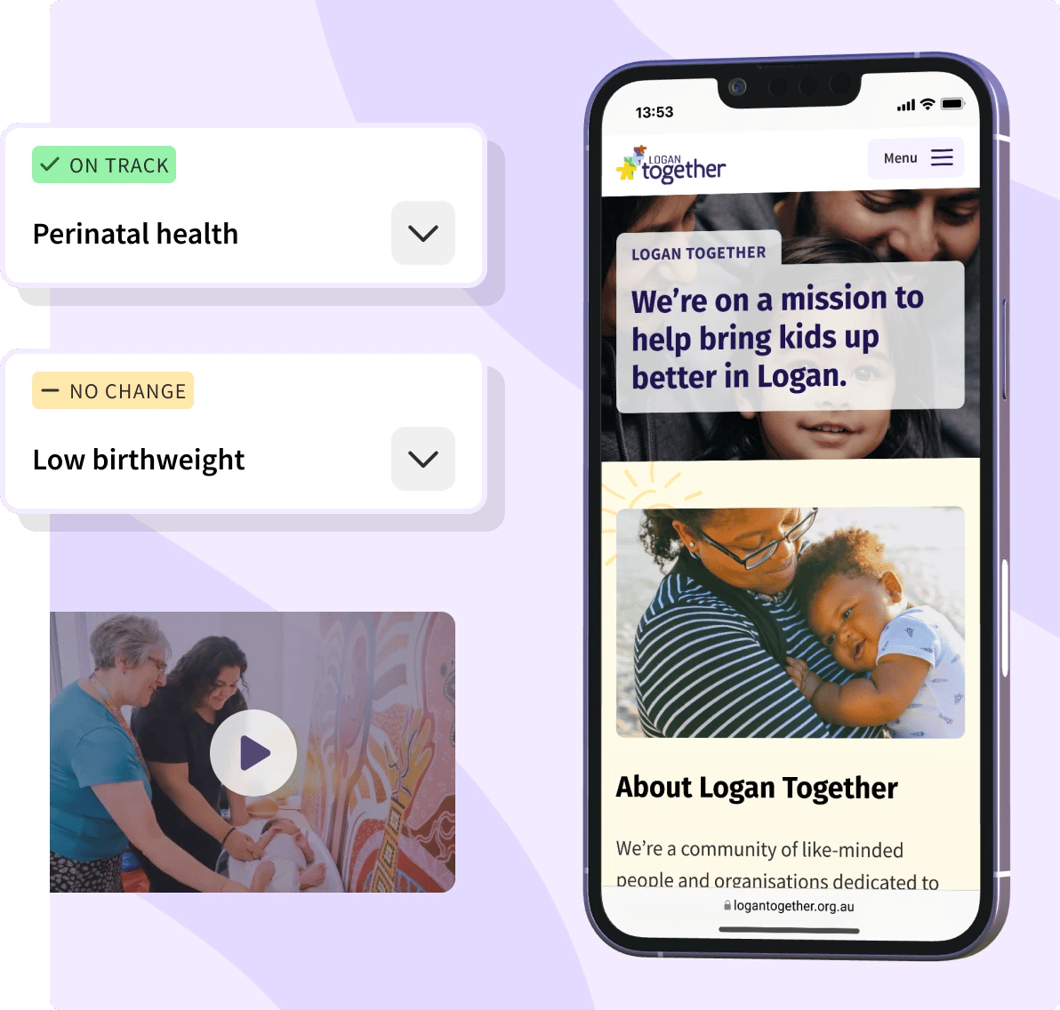 Mockup of Logan Together's homepage on an iPhone.
