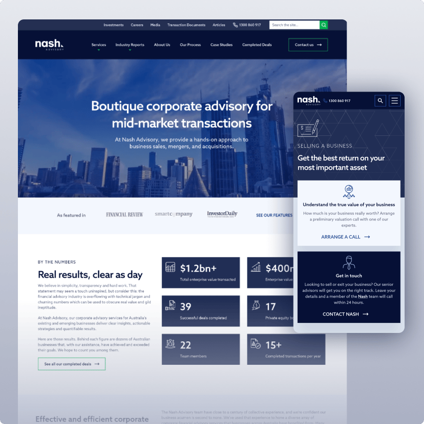 Screenshot of the homepage of Nash Advisory